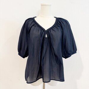 Xirena‎ Blythe Braided Peasant Top in Blue Boho Cottage Bohemian Silk Size Small